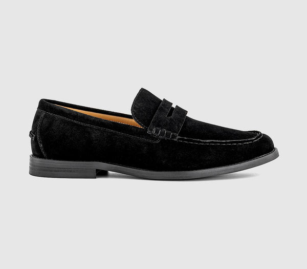 Mens OFFICE Marcel Round Toe Penny Loafers Black Suede