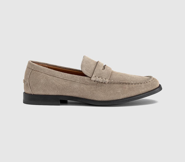 Mens OFFICE Marcel Round Toe Penny Loafers Beige Suede