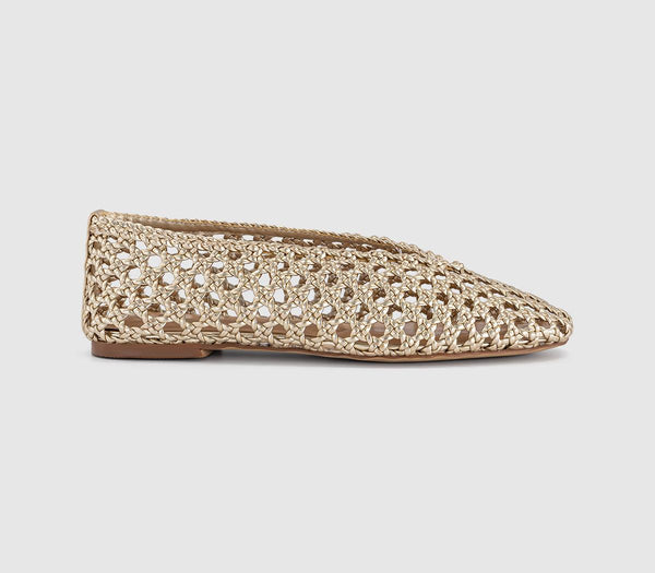 Womens OFFICE Flawless Woven Ballerinas Gold