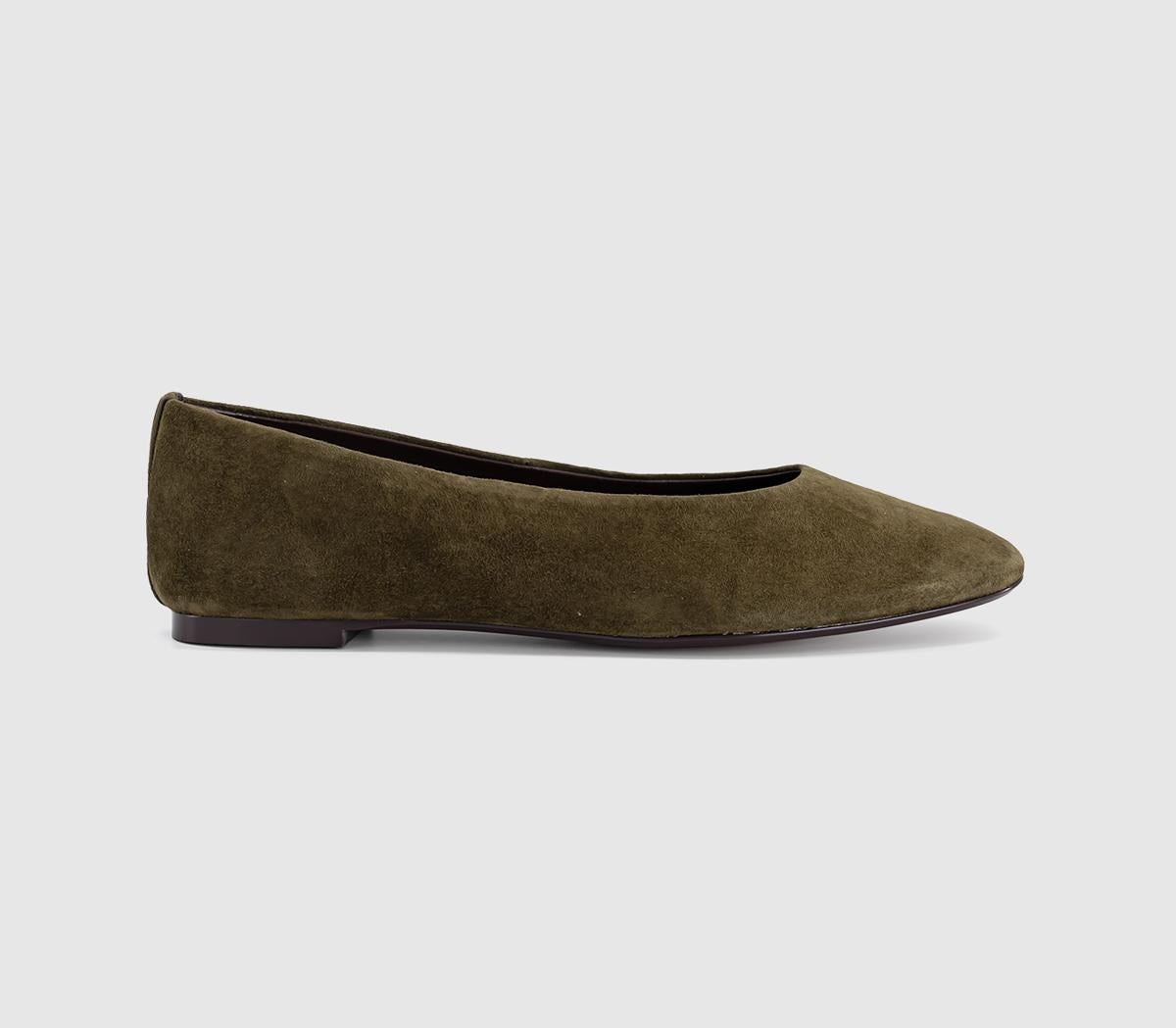 Womens OFFICE Fairytale Suede Ballerina Pumps Olive Suede