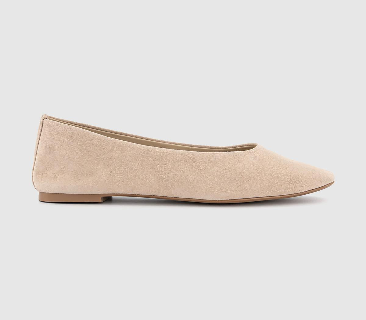 Womens OFFICE Fairytale Leather Ballet Pumps Beige Suede