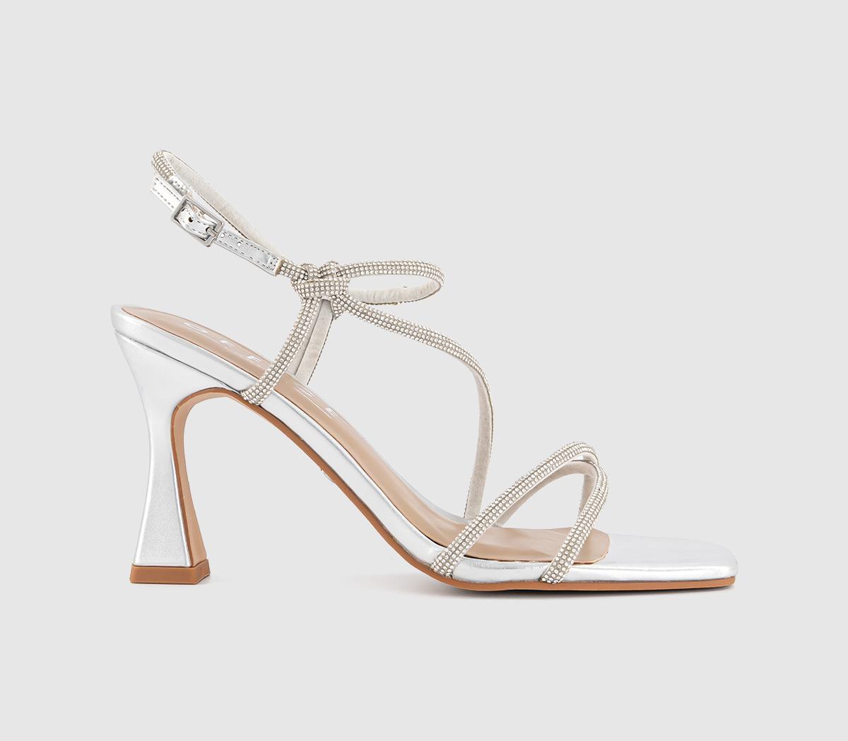 Womens OFFICE Hart Strappy Heeled Sandals Silver Embellished