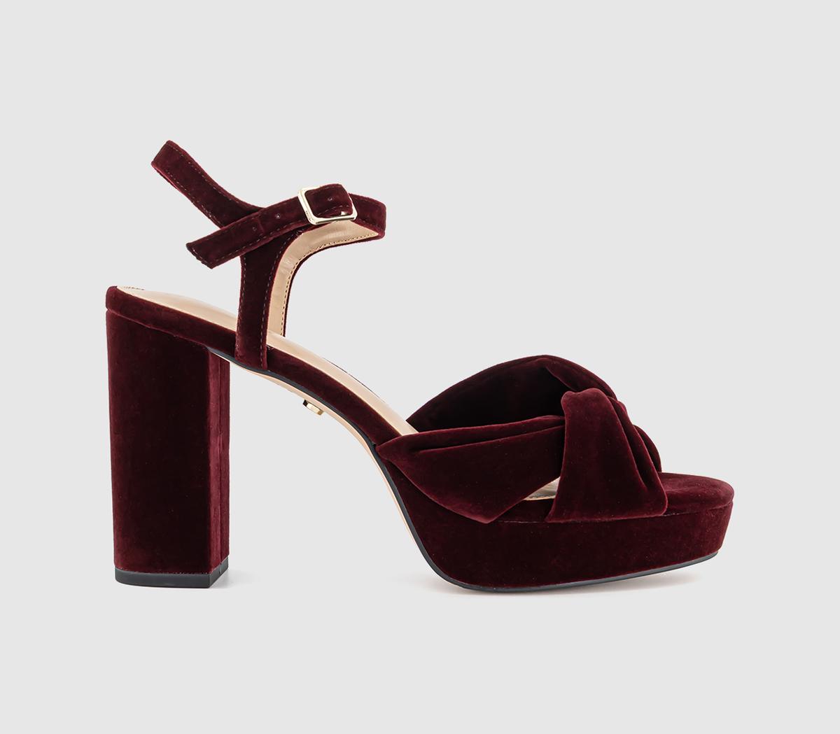 Womens OFFICE Helena Knotted Platform Sandals Burgundy Velvet