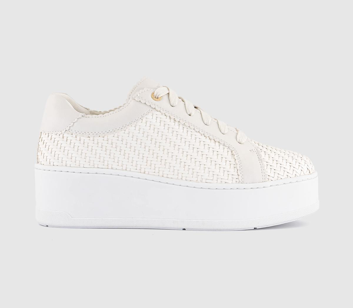 Womens OFFICE Tizzy Woven Platform Lace Up Trainers White