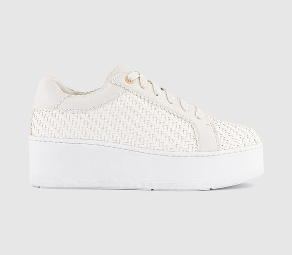 Womens OFFICE Tizzy Woven Platform Lace Up Trainers White