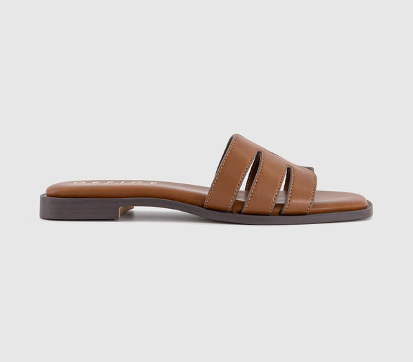 Womens OFFICE Sloane Cut Out Detail Sliders Tan Leather