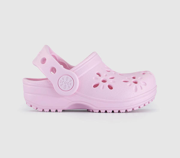 Kids Crocs Classic Floral Cut Out Toddler Clogs Pink Milk