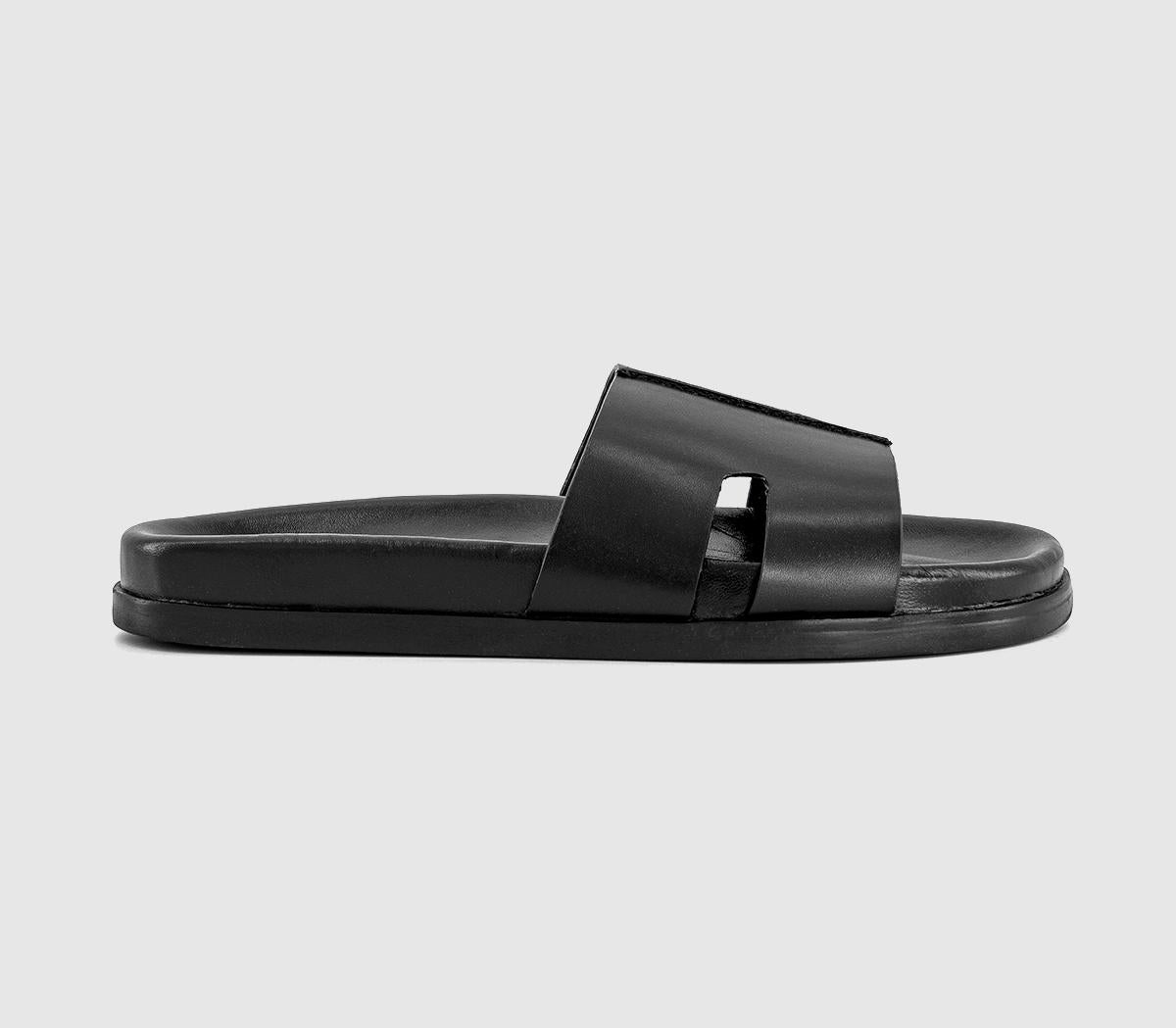 Mens OFFICE Sebastian Cut Out Sliders Black Leather