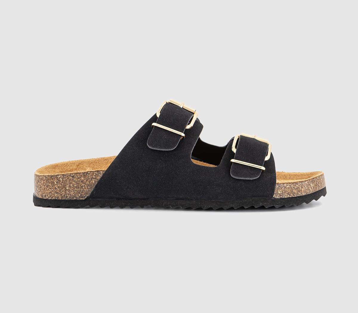 Womens OFFICE Sicily Double Buckle Footbed Sandals Black