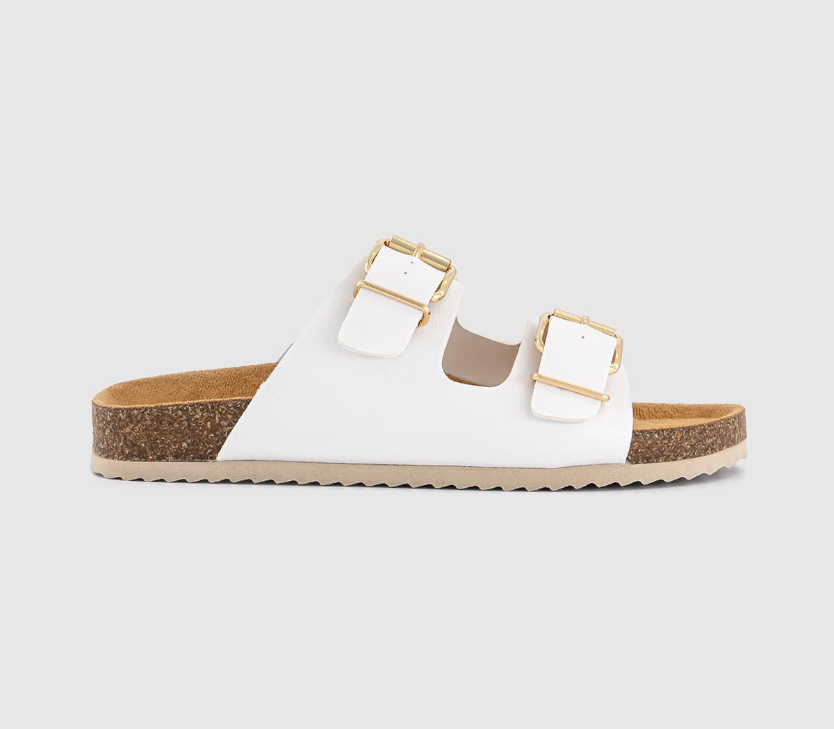 Womens OFFICE Sicily Double Buckle Footbed Sandals White