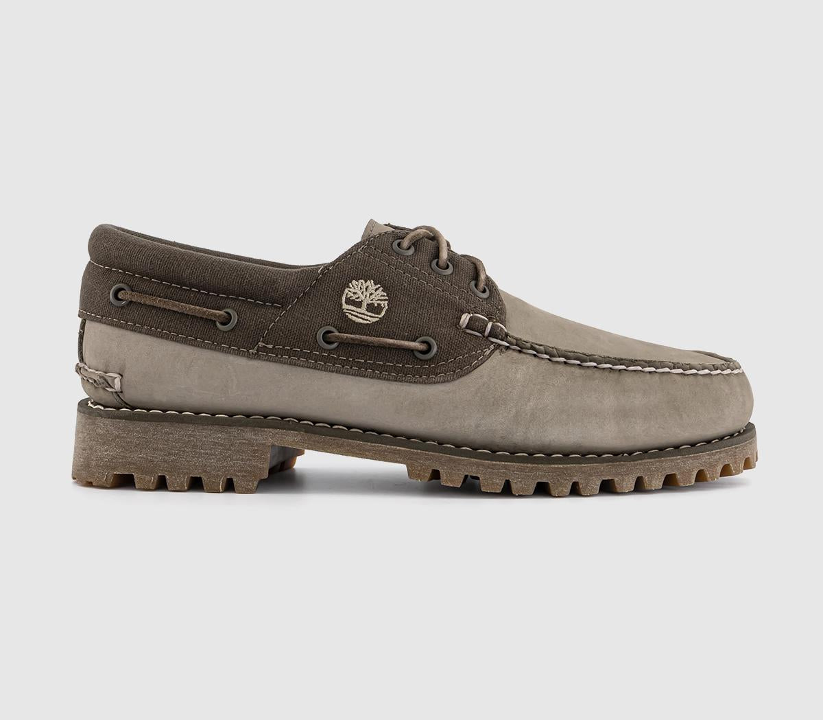 Mens Timberland Authentic 3 Eye Lug Boat Shoes Olive Nubuck