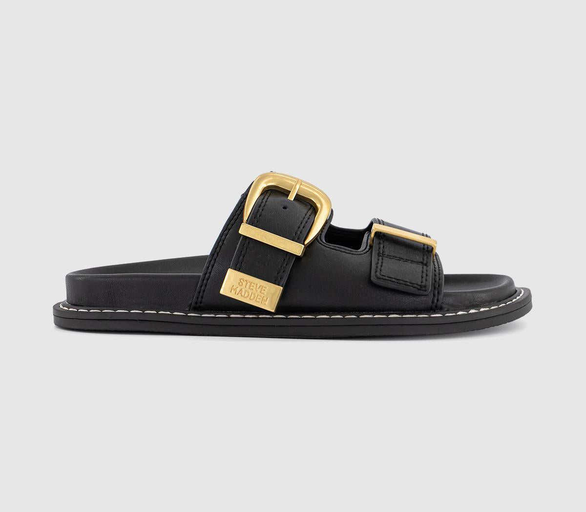 Womens Steve Madden Arche Buckle Sandals Black Leather