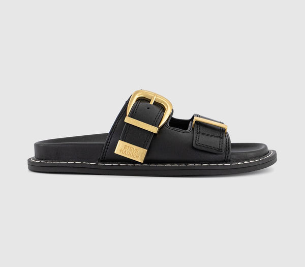 Womens Steve Madden Arche Buckle Sandals Black Leather
