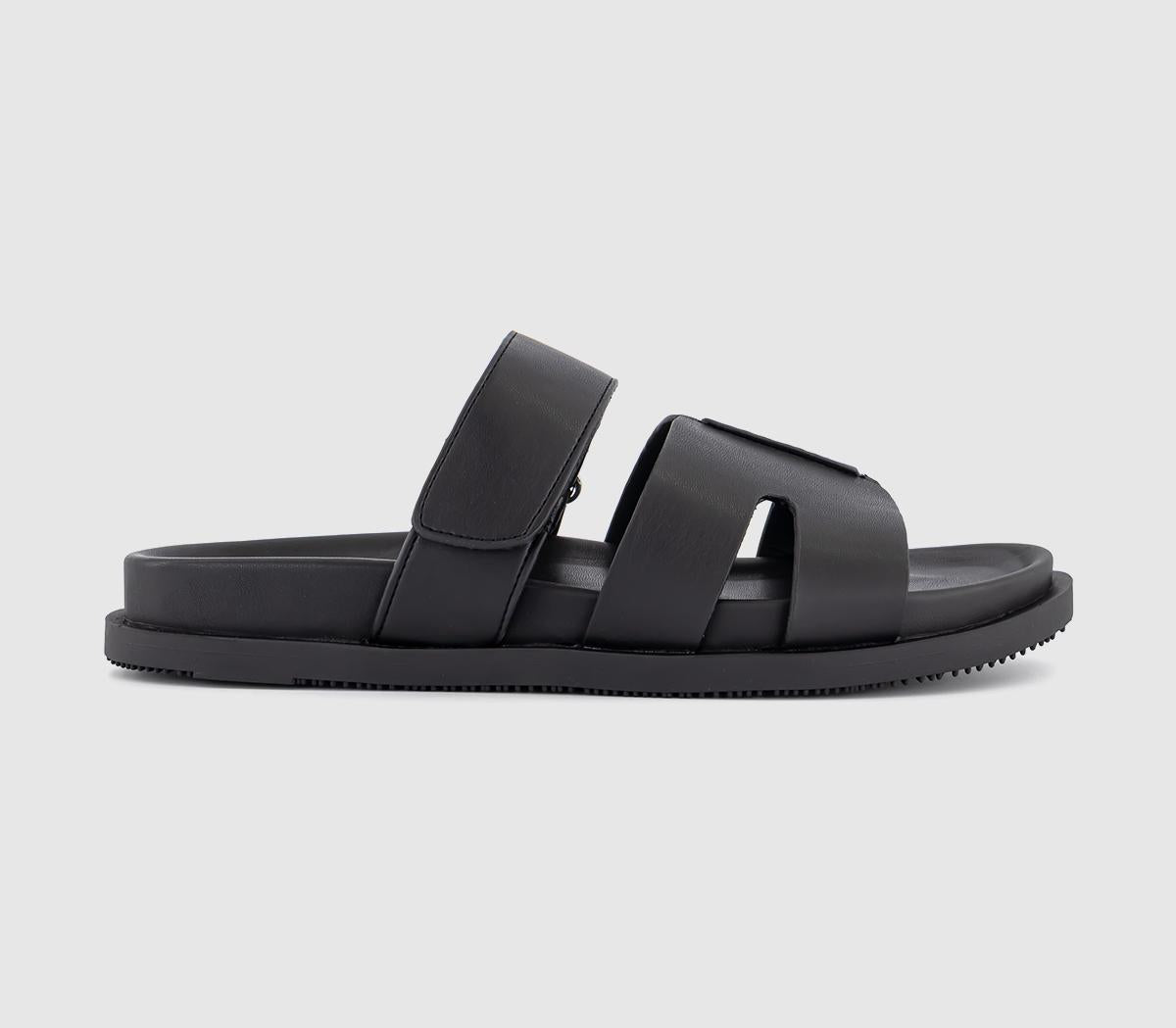 Mens OFFICE Stepney Cut Out Two Strap Footbed Sandals Black