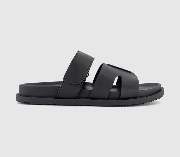 Mens OFFICE Stepney Cut Out Two Strap Footbed Sandals Black
