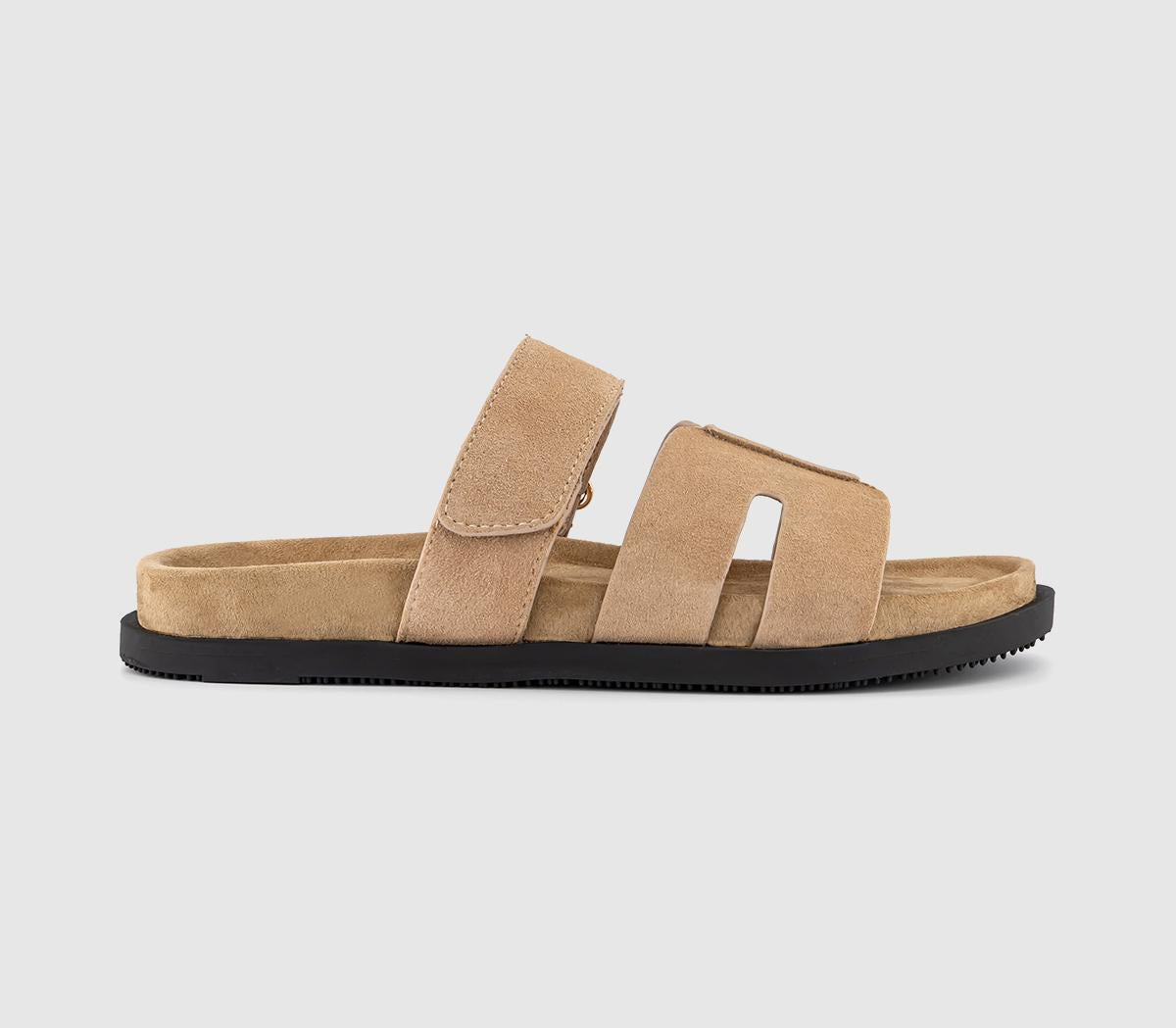 Mens OFFICE Stepney Cut Out Two Strap Footbed Sandals M Taupe