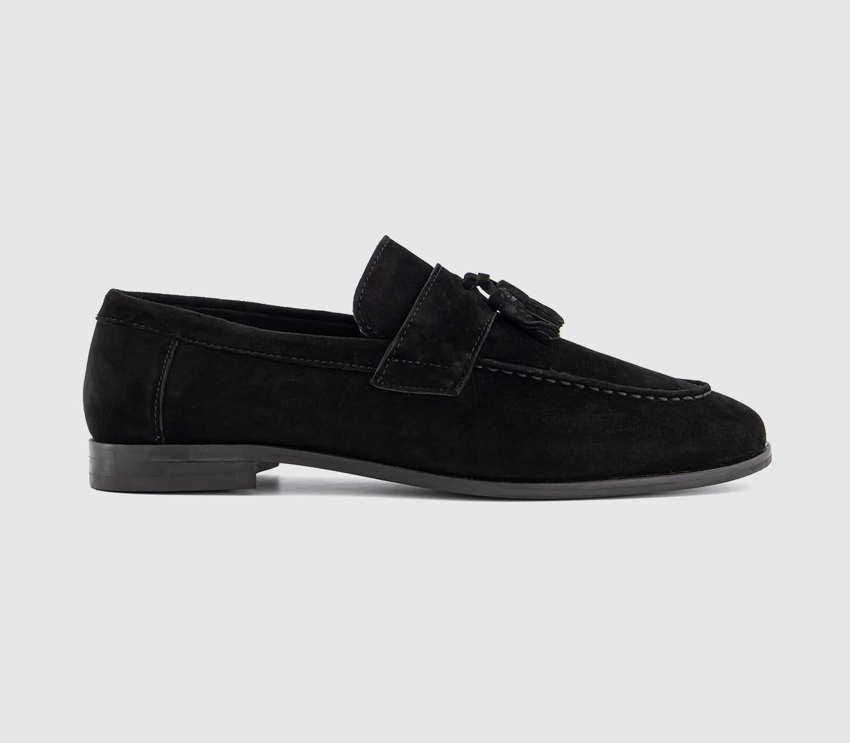 Mens OFFICE Melrose Tassel Loafers Black Suede