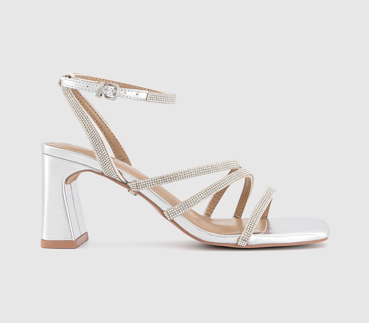 Womens OFFICE Macey Asymmetric Strappy Heeled Sandals Silver Embellished