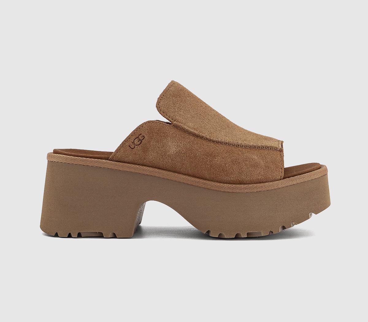 Womens UGG New Heights Slides Chestnut
