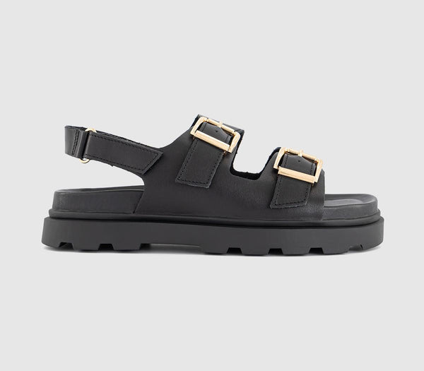 Womens EARTHADDICT Dandelion Slingback Footbed Sandals Black Leather