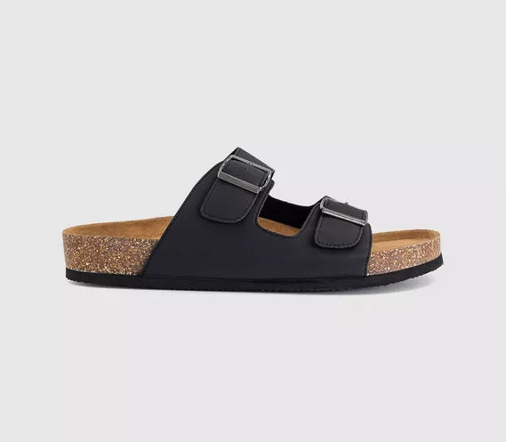 Mens OFFICE Sidney Double Buckle Footbed Sandals Black