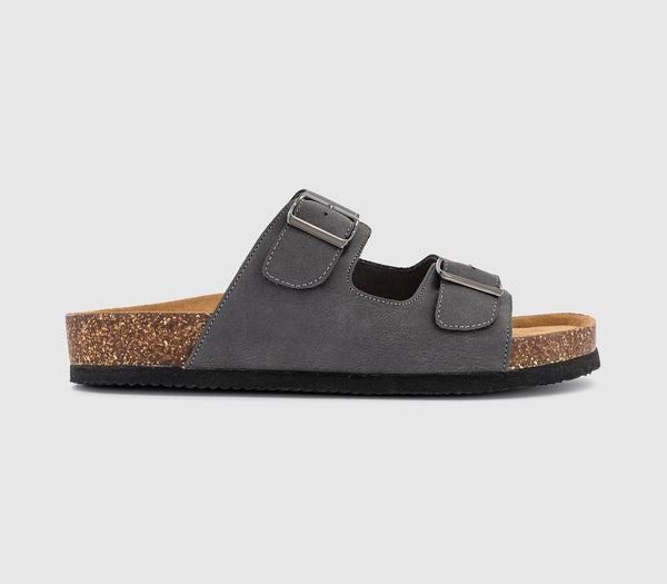 Mens OFFICE Sidney Double Buckle Footbed Sandals Grey