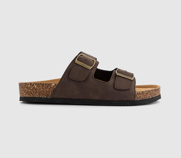 Mens OFFICE Sidney Double Buckle Footbed Sandals Brown
