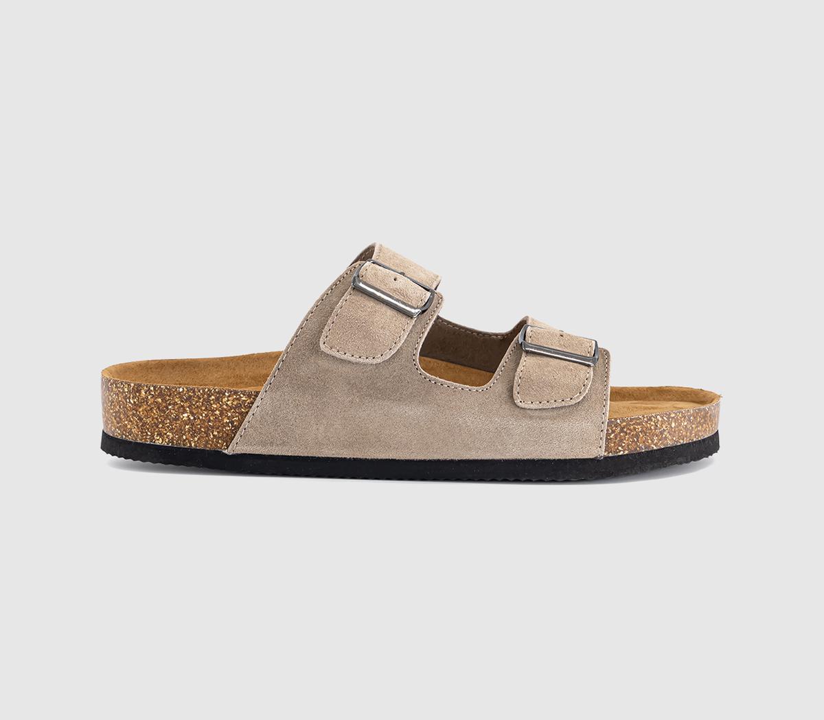 Mens OFFICE Sidney Double Buckle Footbed Taupe Suede UK Size 9