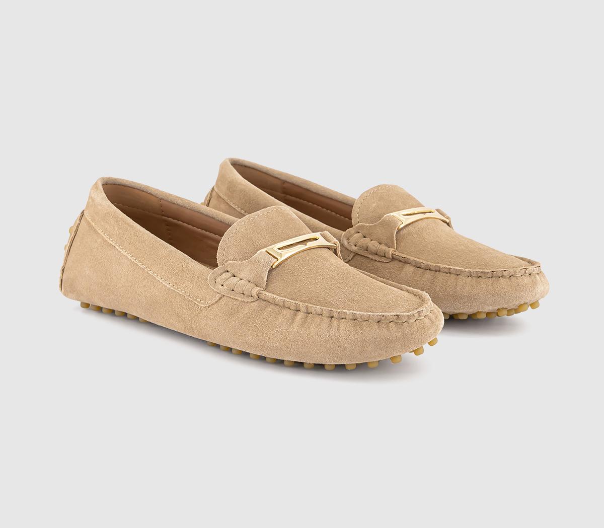 Womens OFFICE Freedom Trim Driver Loafers Taupe Suede