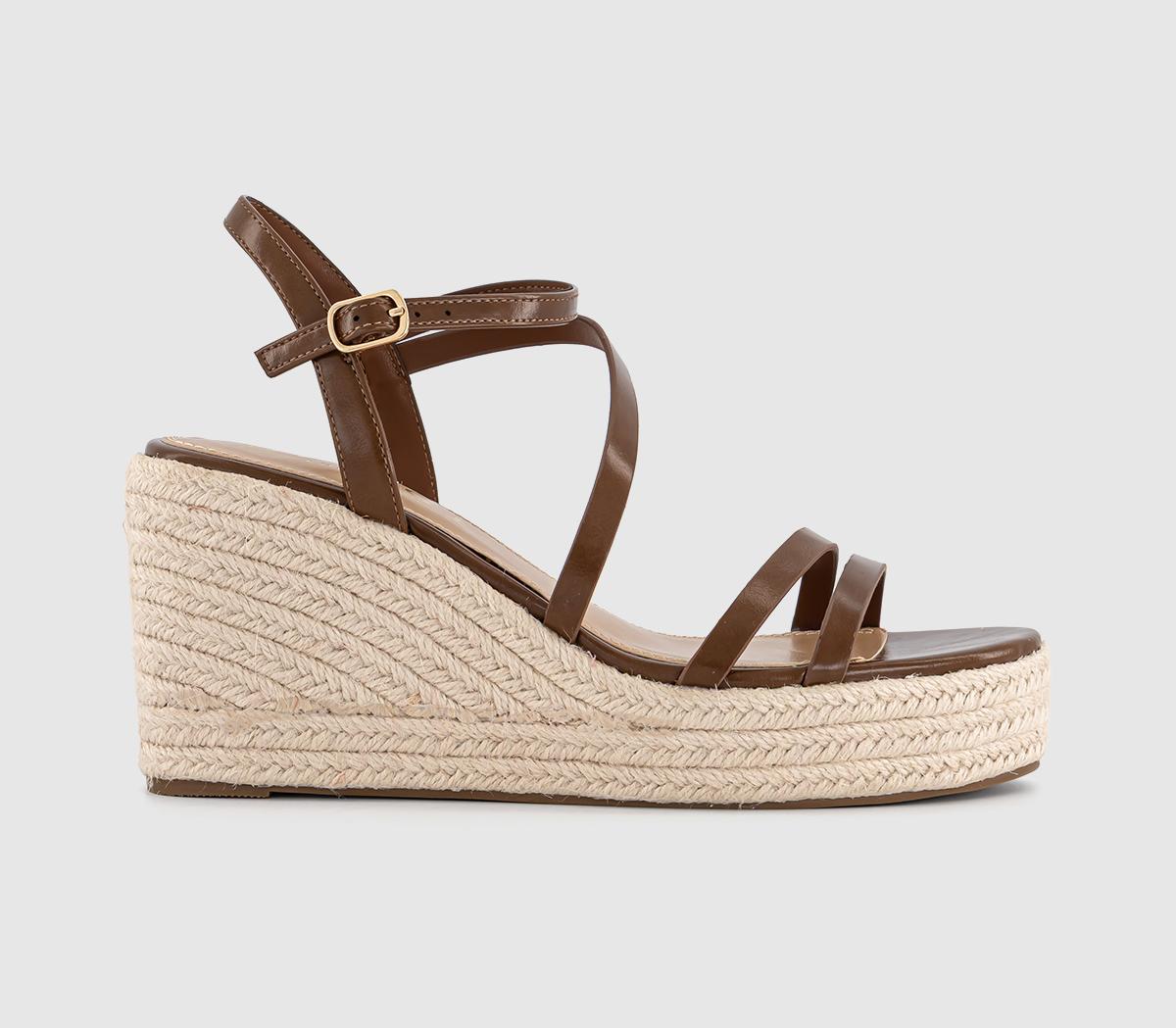 Womens OFFICE Holland Strappy Espadrille Wedges Chocolate Brown
