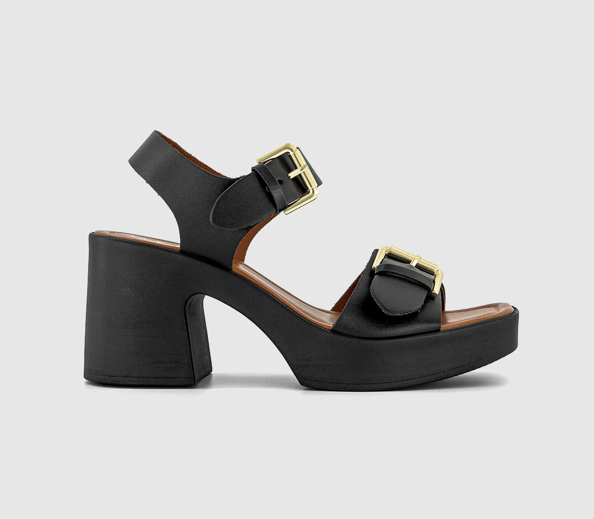 Womens OFFICE Marseille Two Part Heeled Sandals Black Leather