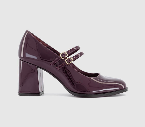 Womens OFFICE Manhattan Double Strap Heeled Mary Jane Burgundy Patent