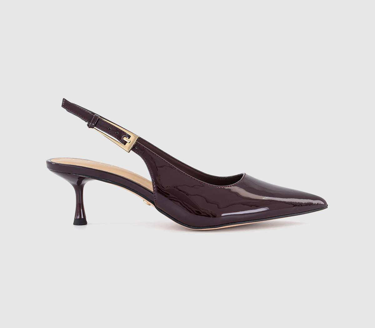 Womens OFFICE Metro Buckle Detail Slingback Kitten Heels Berry Patent