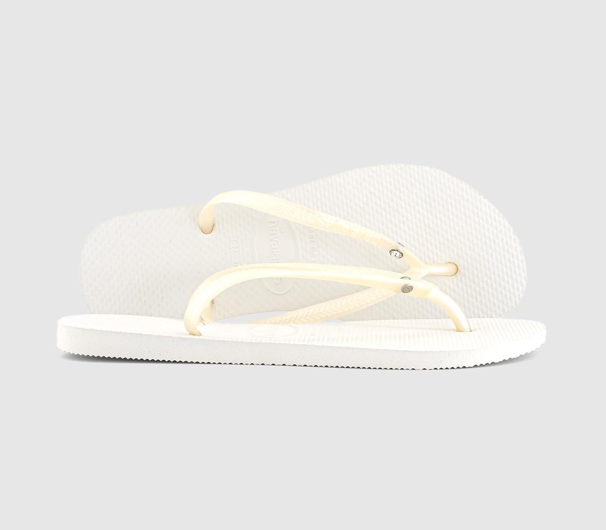 Womens Havaianas Slim Crystal Flip Flops White