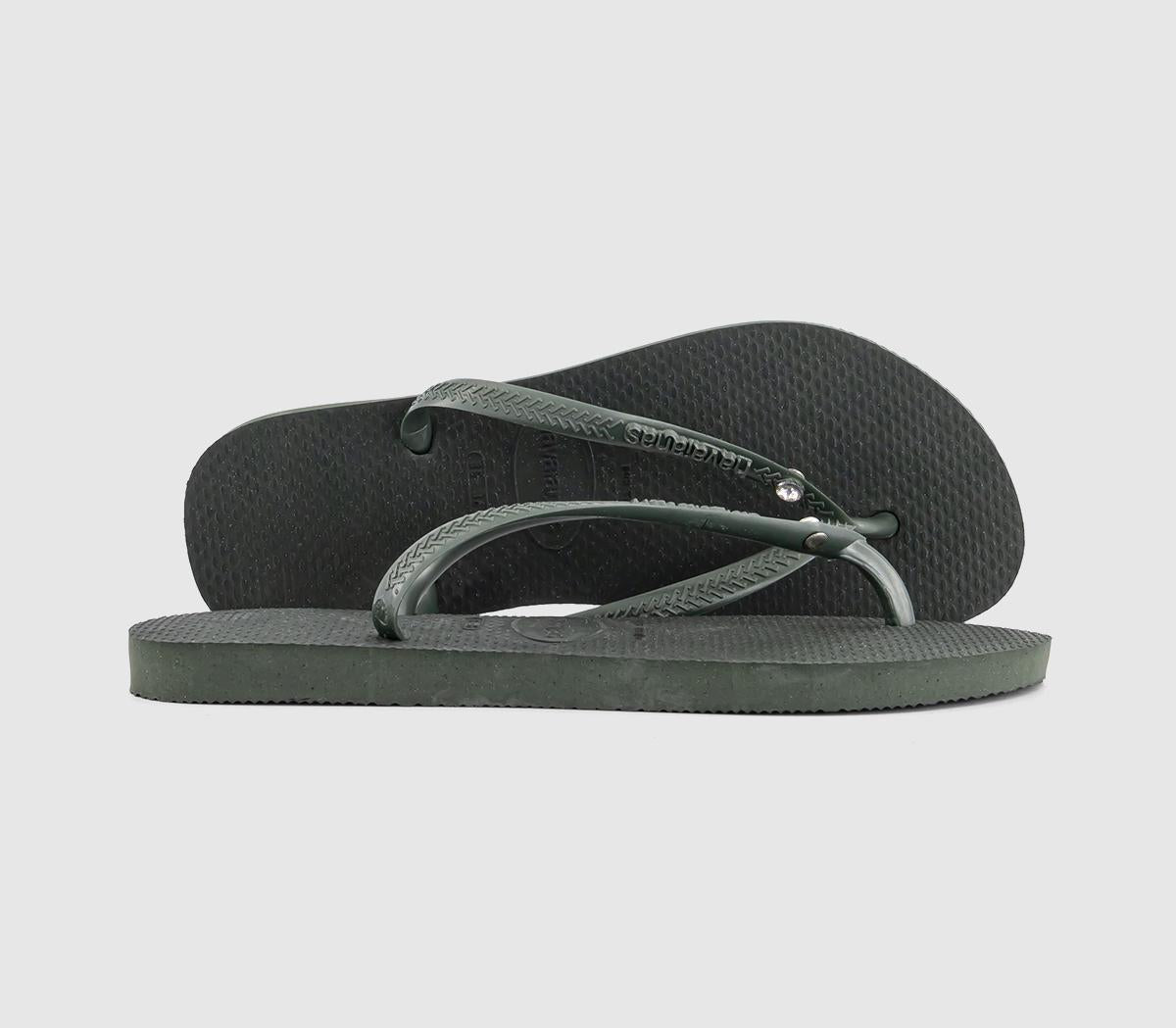 Women's Havaianas Slim Crystal Flip Flops Olive Green