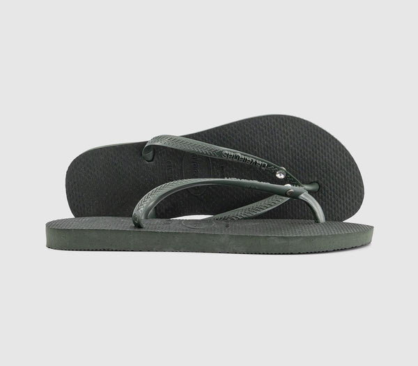 Women's Havaianas Slim Crystal Flip Flops Olive Green