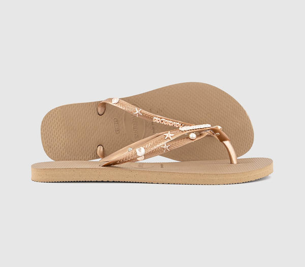 Womens Havaianas Slim Luxury Aqua Flip Flops Rose Gold UK Size 8