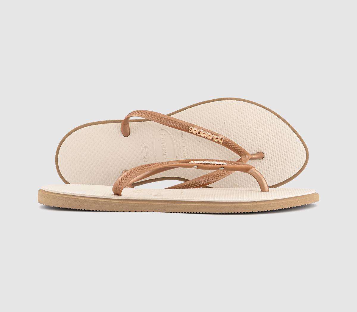 Womens Havaianas Slim Point Flip Flops Rose Gold Beige