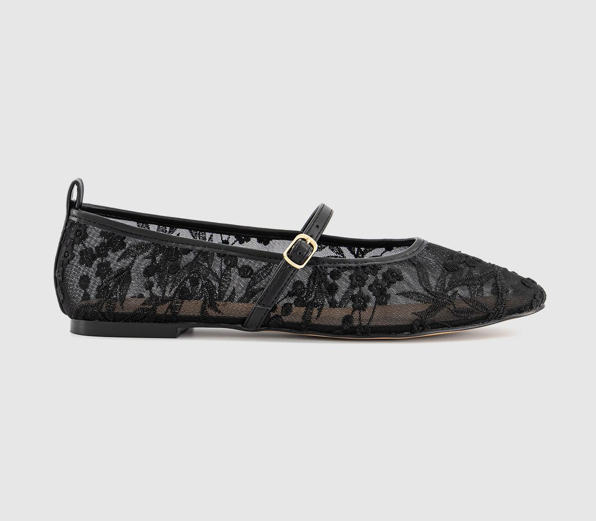Womens OFFICE Forest Embroidered Mary Janes Ballet Pumps Black