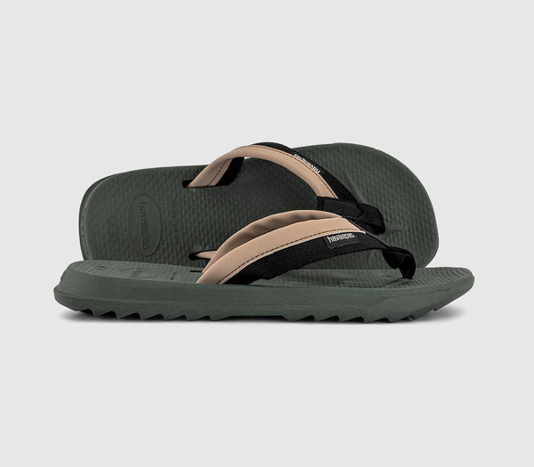 Mens Havaianas Track Plus Flip Flops Green Olive