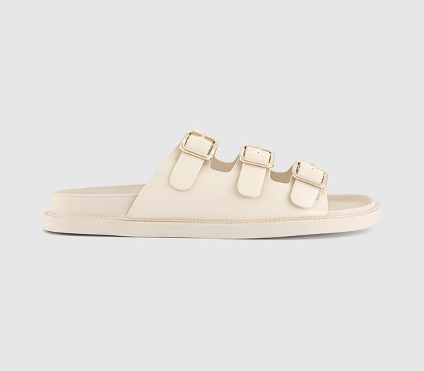 Womens OFFICE Saturn 3 Strap Footbed Sliders Off White