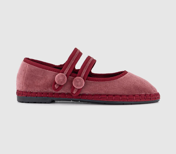 Womens Flabelus Antoine Double Strap Mary Janes Pink Red Velvet