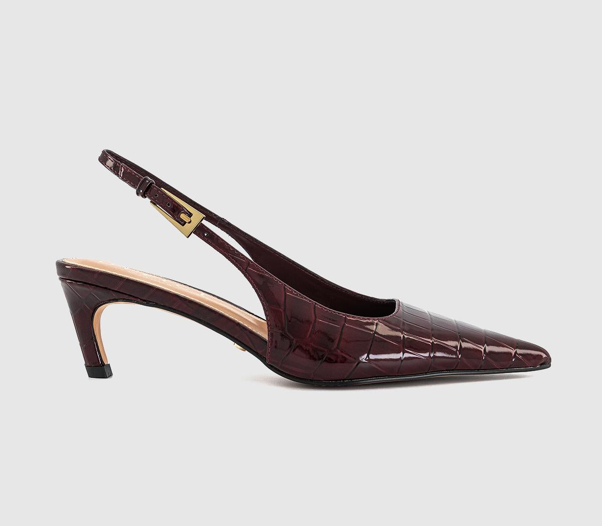 Womens OFFICE Morgan Croc Slingback Kitten Heels Burgundy Croc Patent