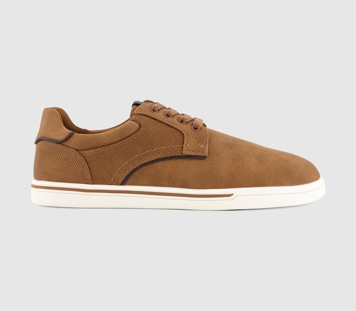 Mens OFFICE Caleb Perf Detail Lace Up Trainers Tan
