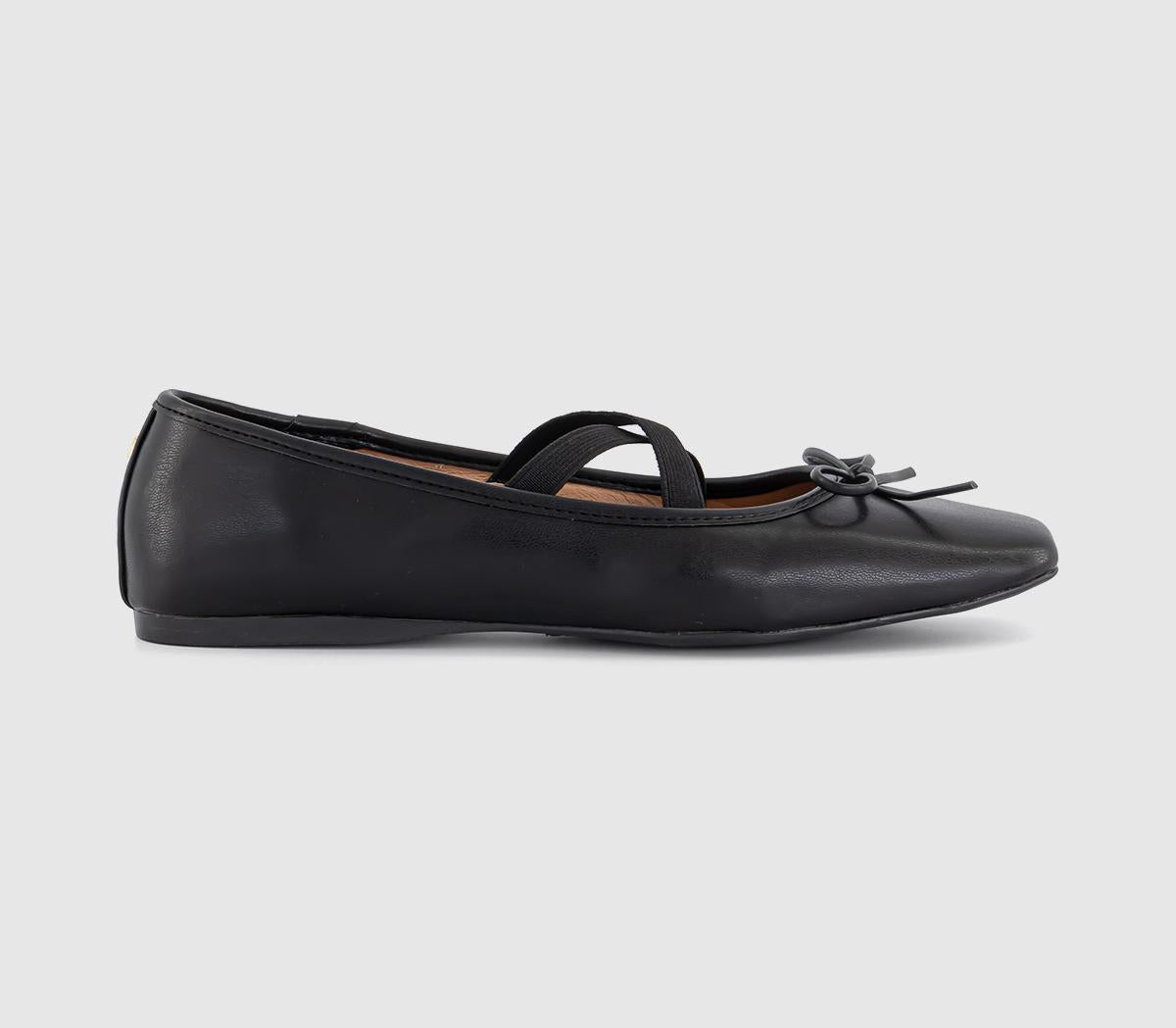 Womens OFFICE Fate Elastic Cross Strap Square Toe Ballerina Flats Black