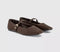Womens OFFICE Flourish Square Toe Mary Jane Ballet Pumps Brown Faux Suede