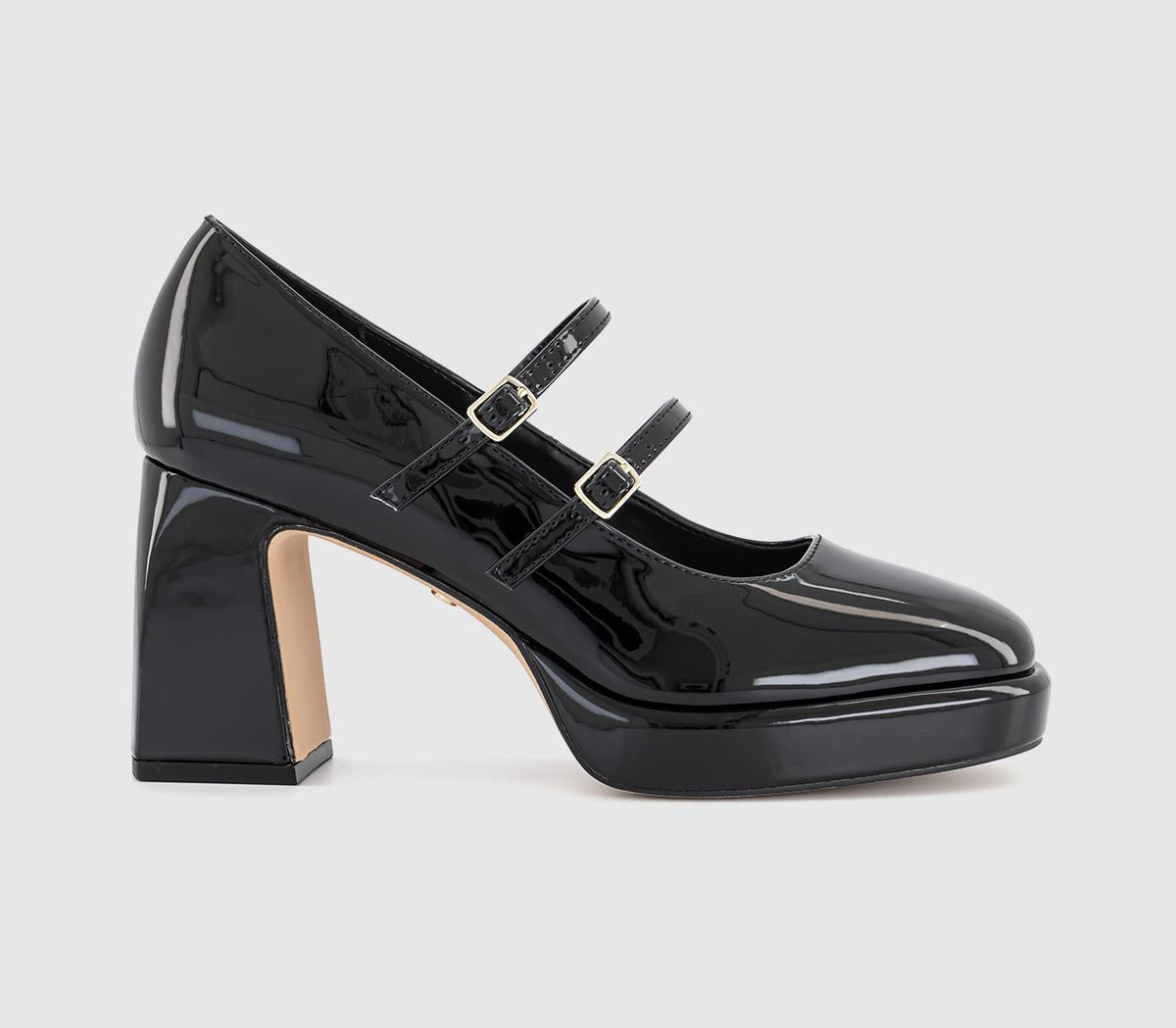 Womens OFFICE Major Double Strap Platform Mary Jane Heels Black