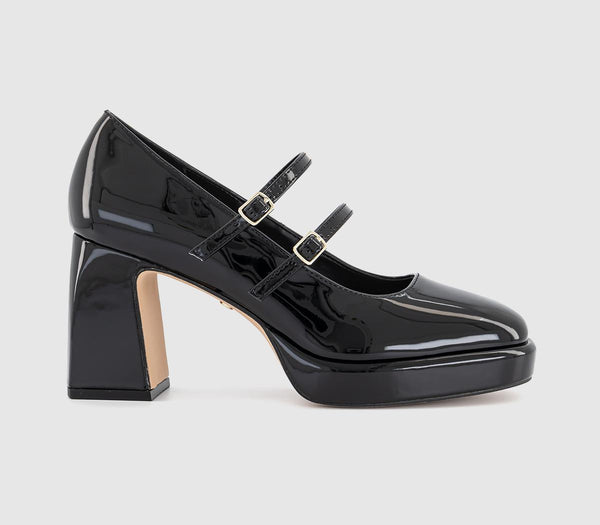 Womens OFFICE Major Double Strap Platform Mary Jane Heels Black