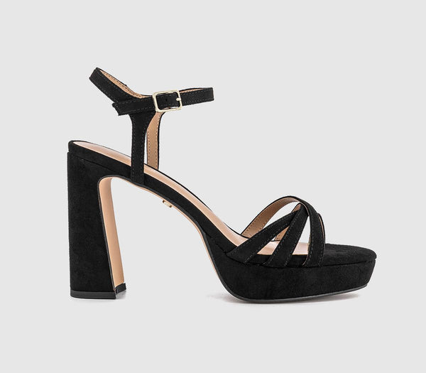 Womens OFFICE Hype Two Part Platform Heeled Sandals Black Faux Suede