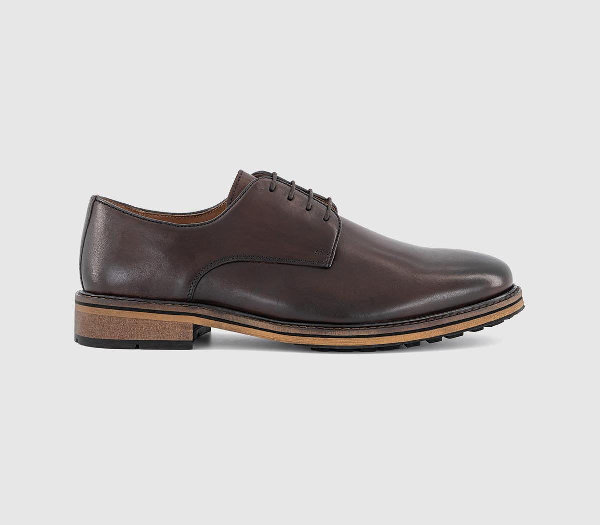 Mens OFFICE Cortado Lace Up Derby Shoes Brown Leather